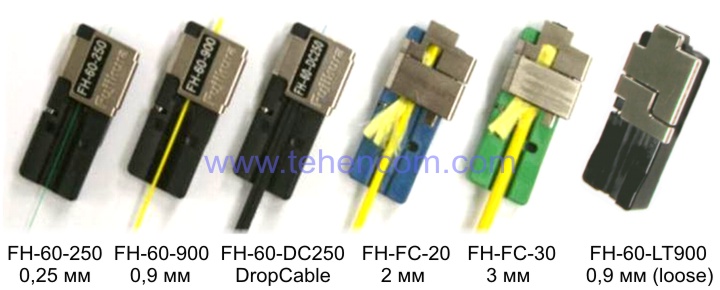 Съёмные держатели волокна для аппарата Fujikura 22S для различных типов оптоволоконных кабелей